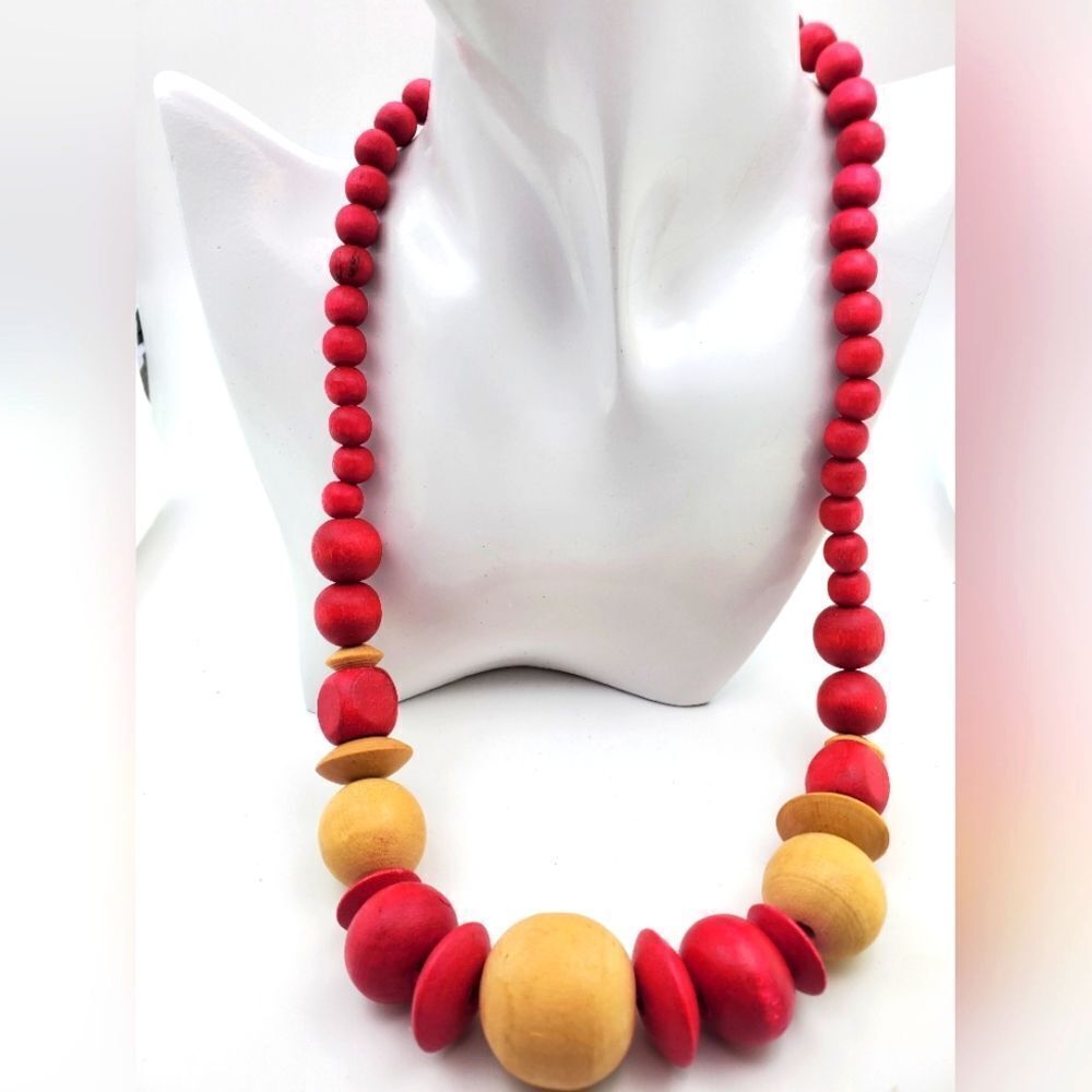 African tribal wooden‎ round beaded necklace N0540